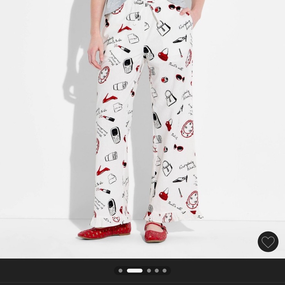 Devil Wears Prada 2 Pants White Printed Lounge Pants with Red & Black Icons